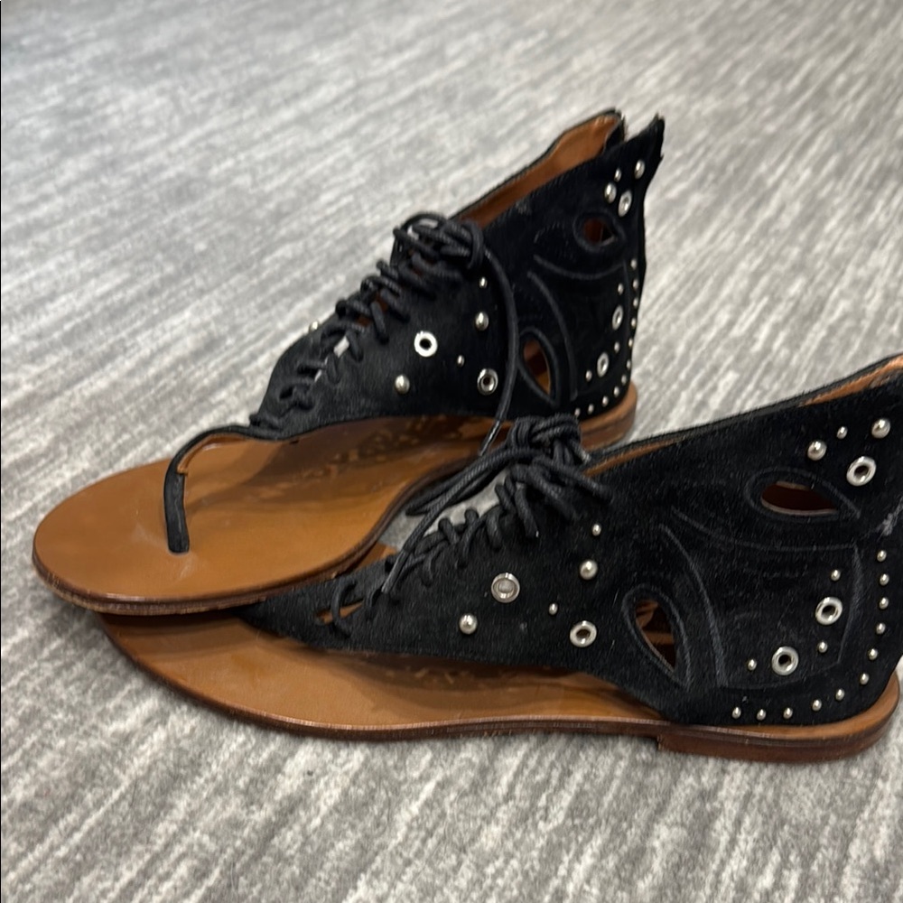 IRO Black and Brown Gladiator Sandals with Metal Accents
